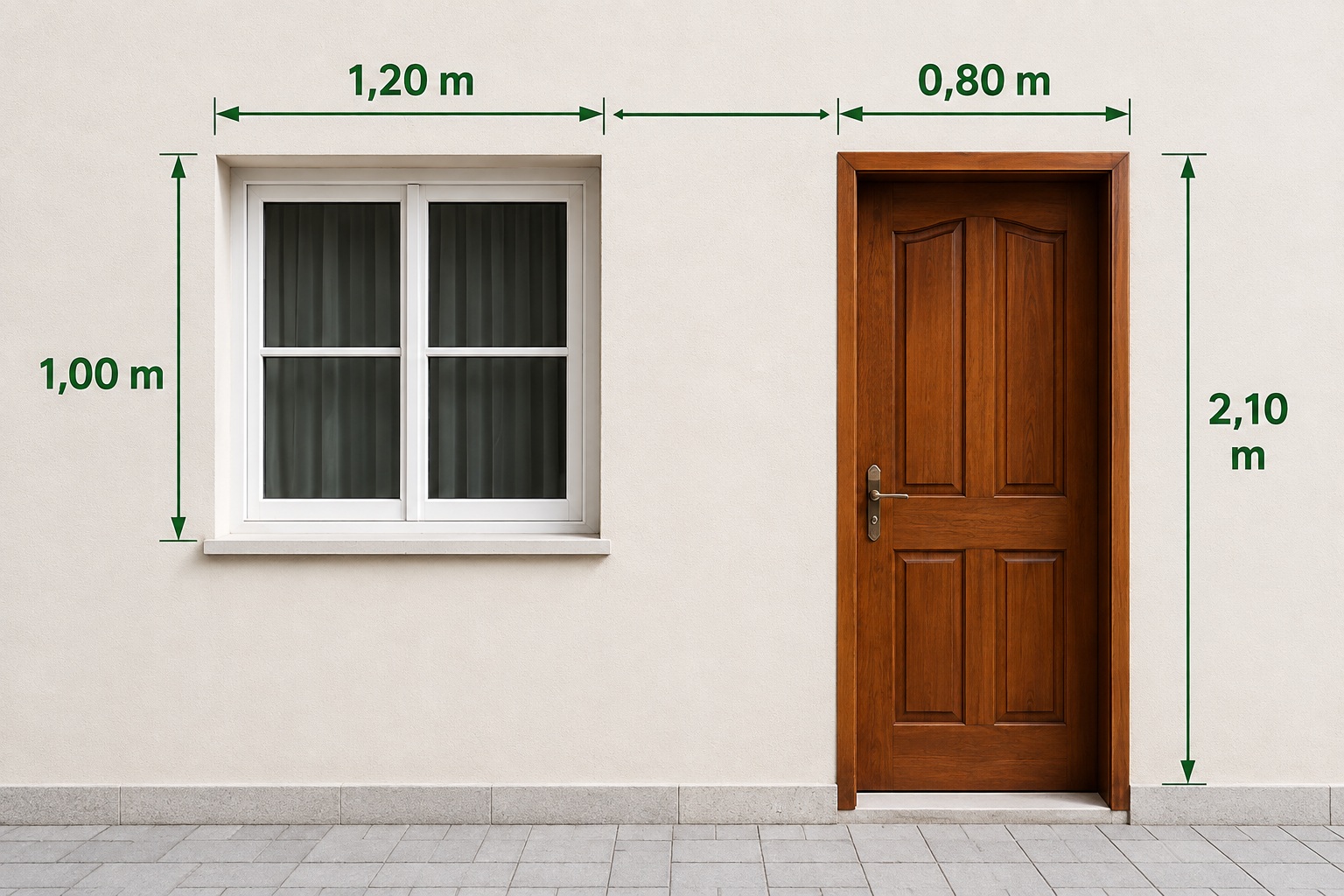 Exemplo de parede com porta e janela para cálculo da área de pintura