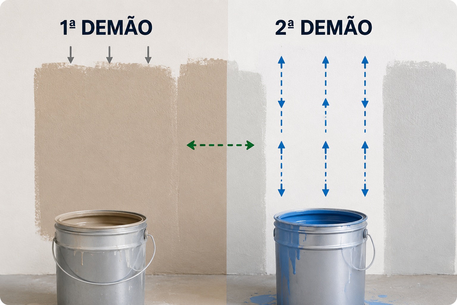 Comparação visual entre primeira e segunda demão de tinta