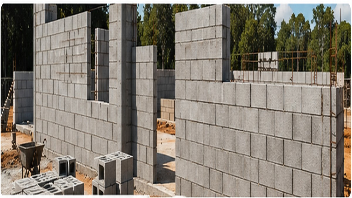 Parede de alvenaria em construção