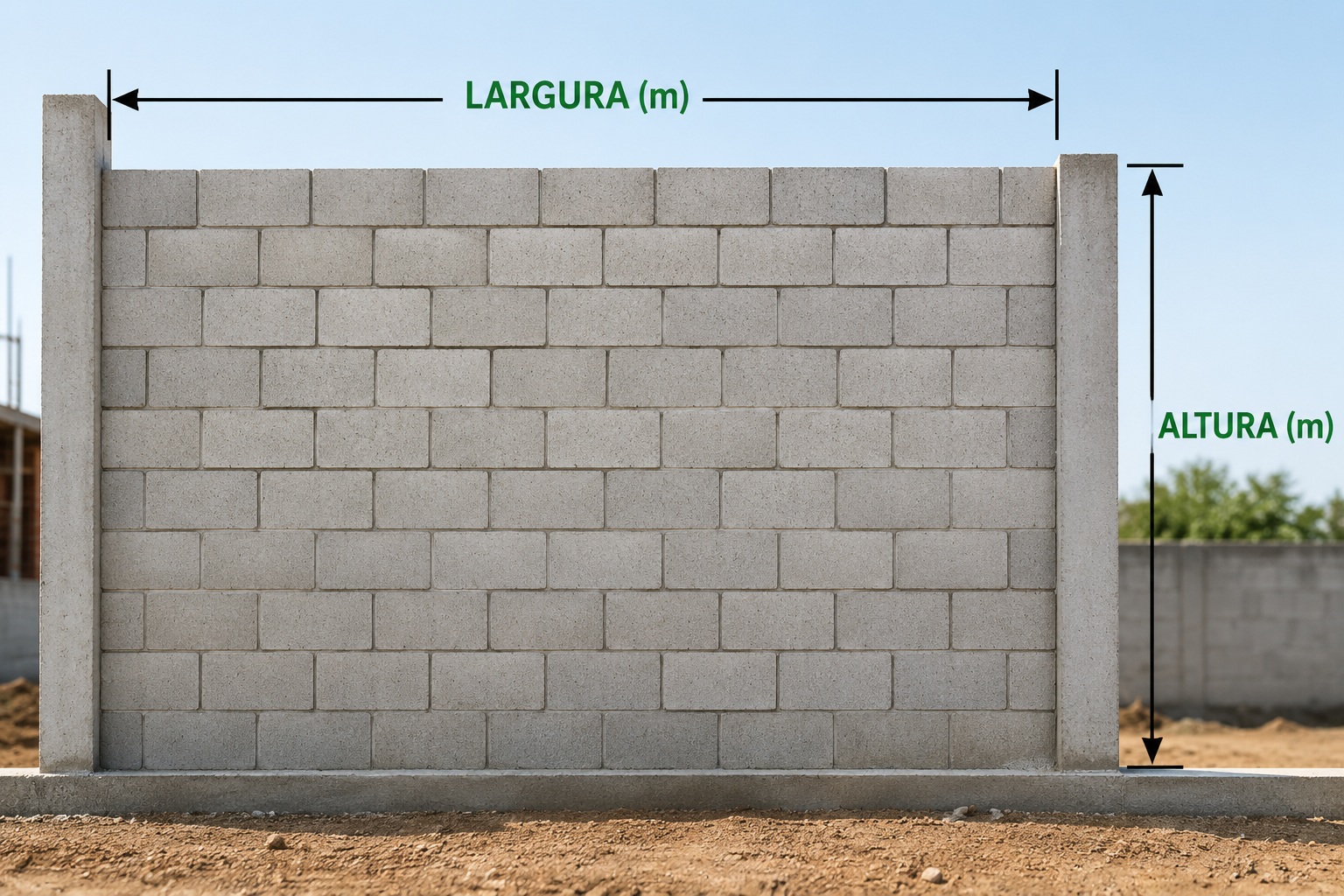 Representação de uma parede com indicação de largura e altura