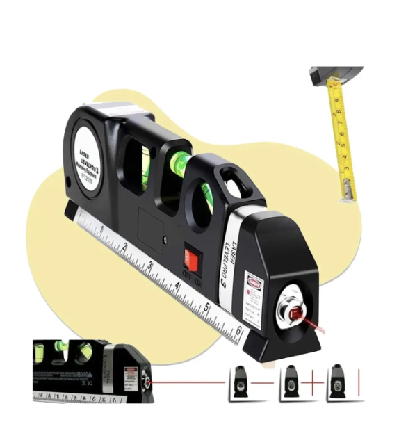 Nível a laser nivelador com três linhas, trena e régua
