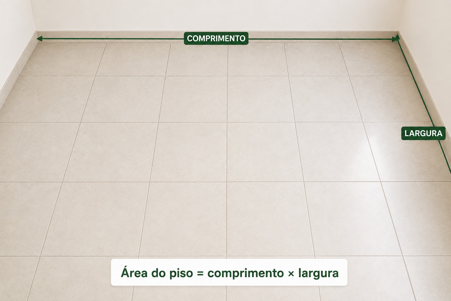 Diagrama mostrando comprimento e largura de um ambiente para cálculo da área do piso
