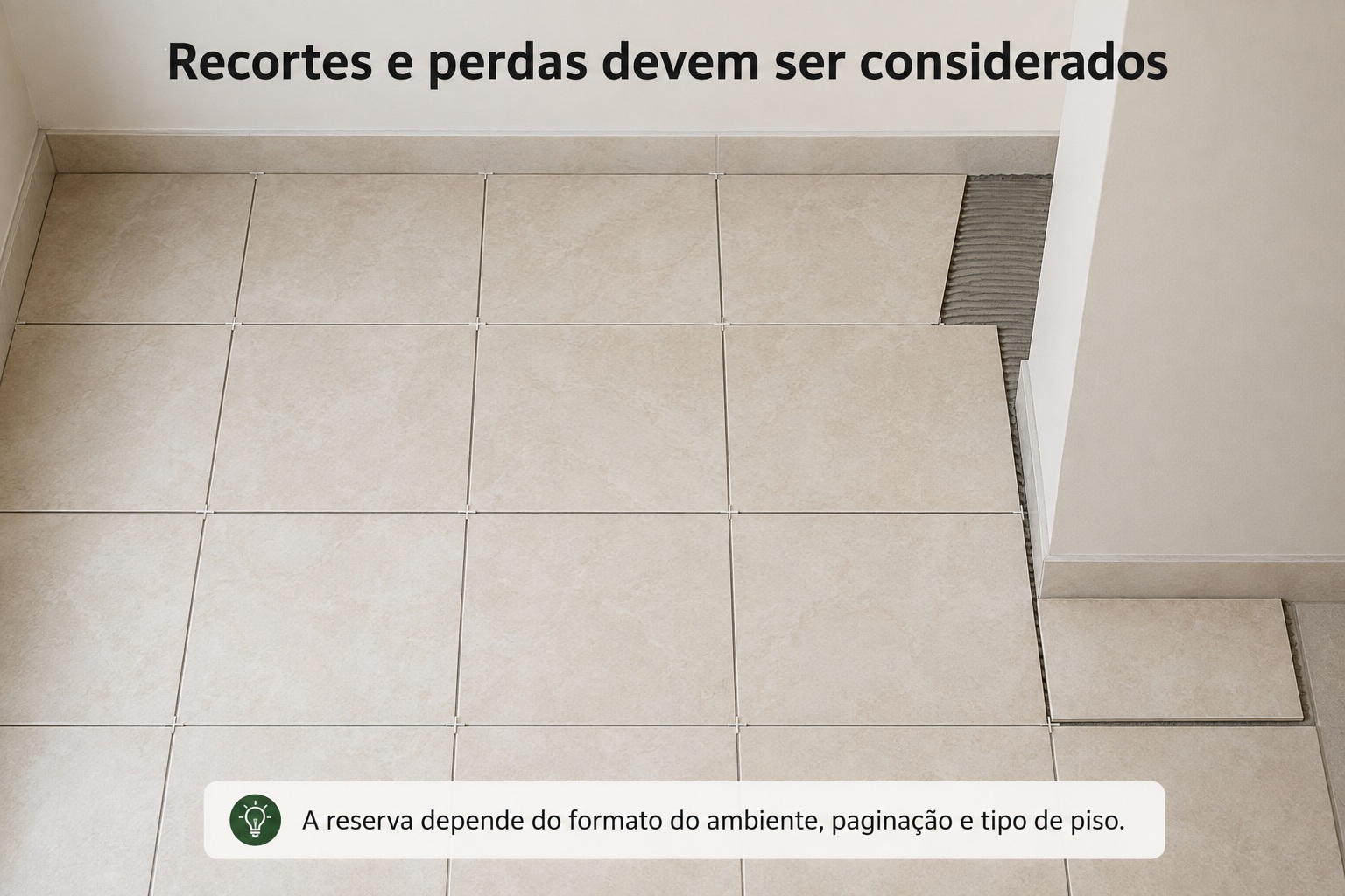 Ilustração de peças de piso com recortes próximos a uma parede